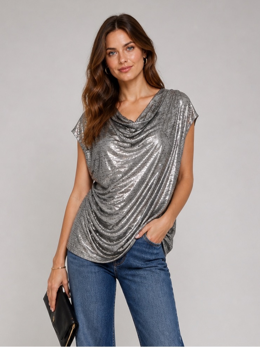 Calvin Klein Silver Asymmetrical Sequin Blouse
